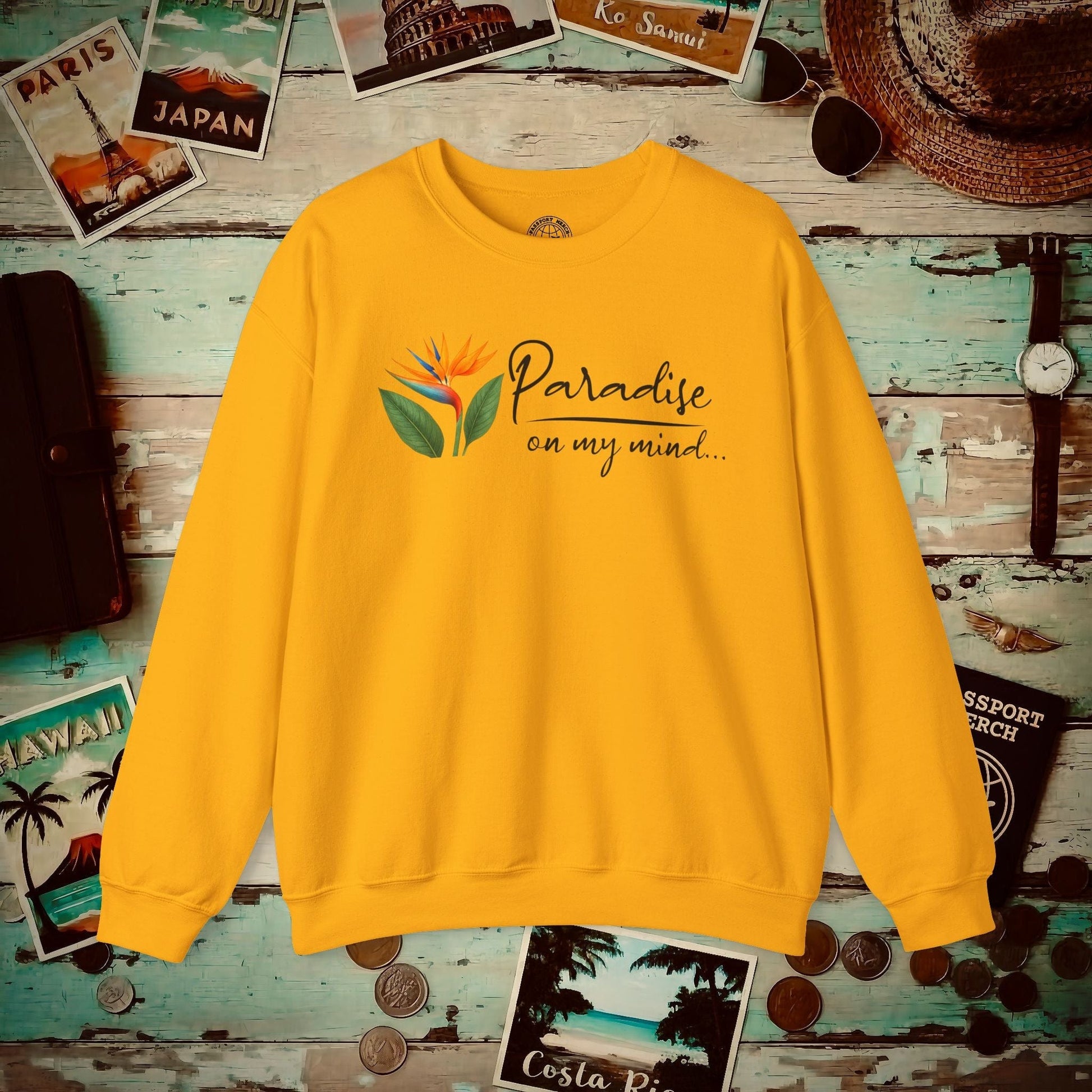 Paradise on My Mind, Hawaii Crewneck Gold / S