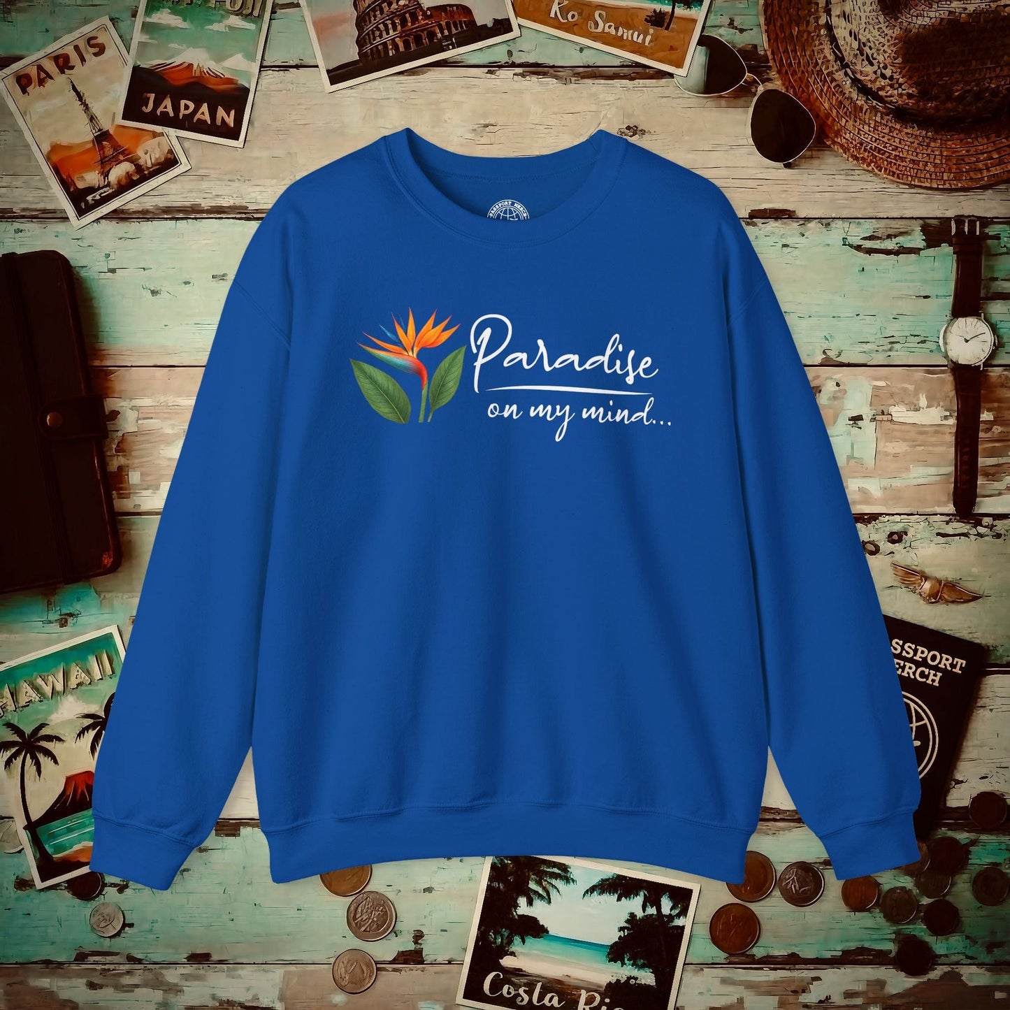 Paradise on My Mind, Hawaii Crewneck Royal / S