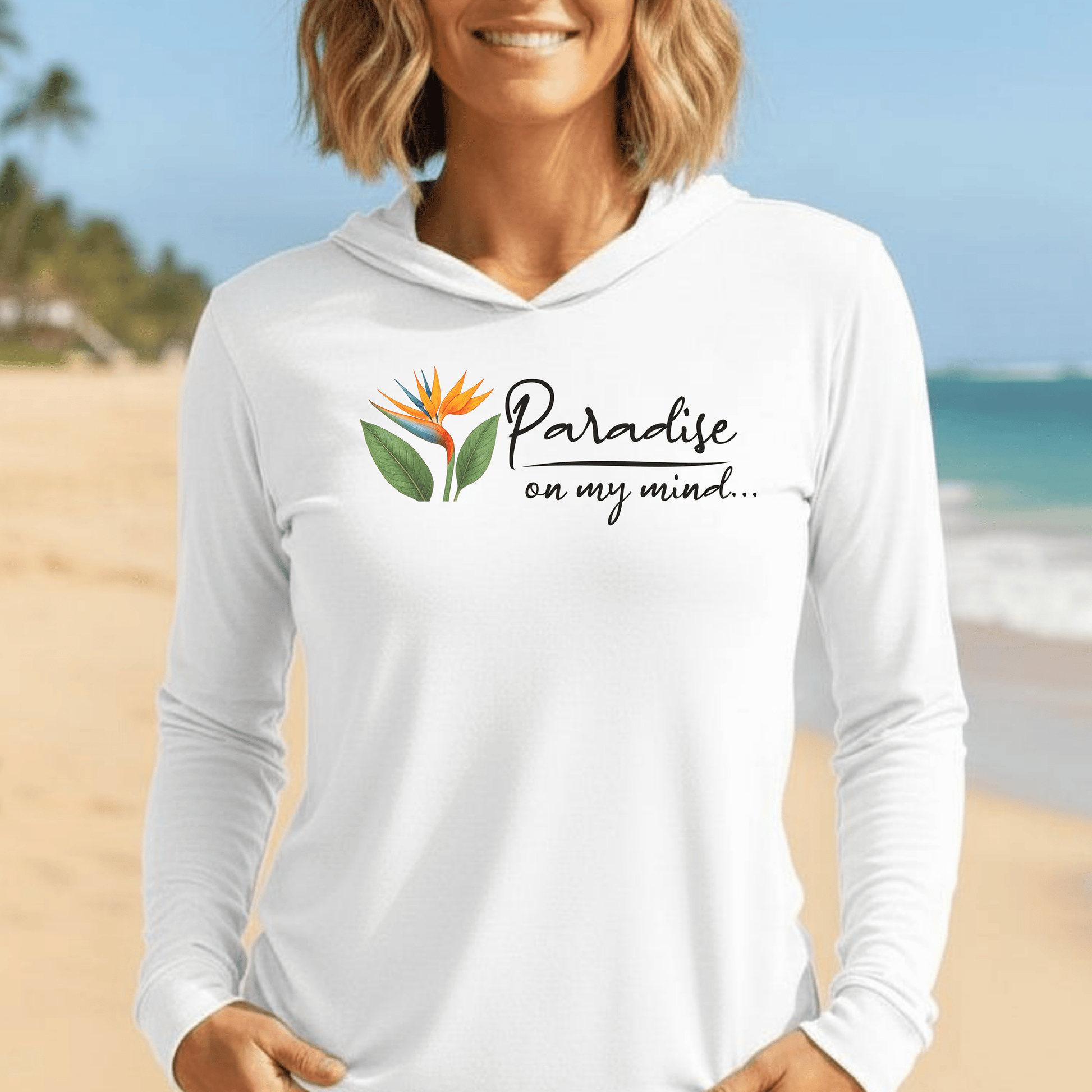 Paradise on My Mind, Hawaii Hooded Long Sleeve White / XS
