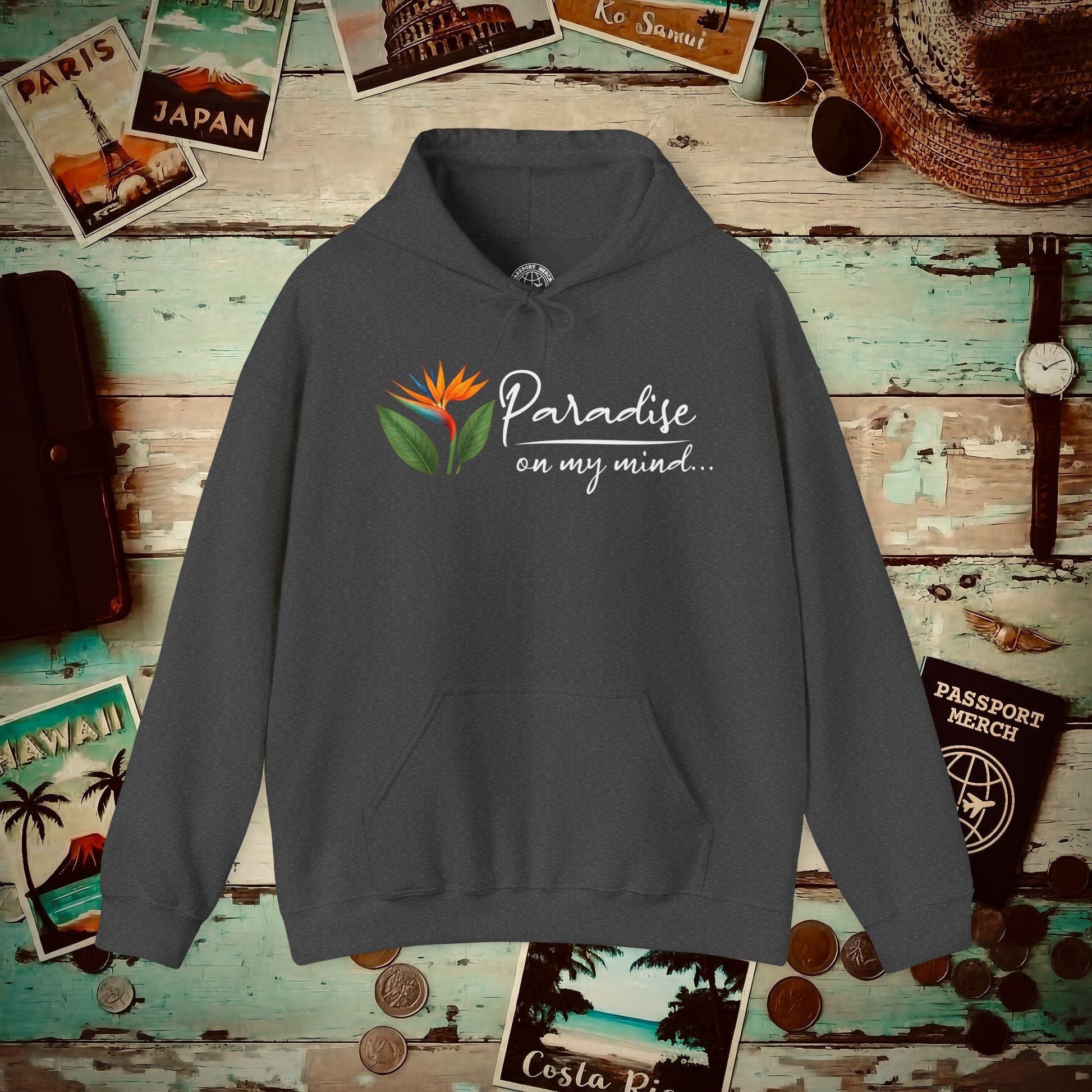 Paradise on My Mind, Hawaii Hoodie Dark Heather / S
