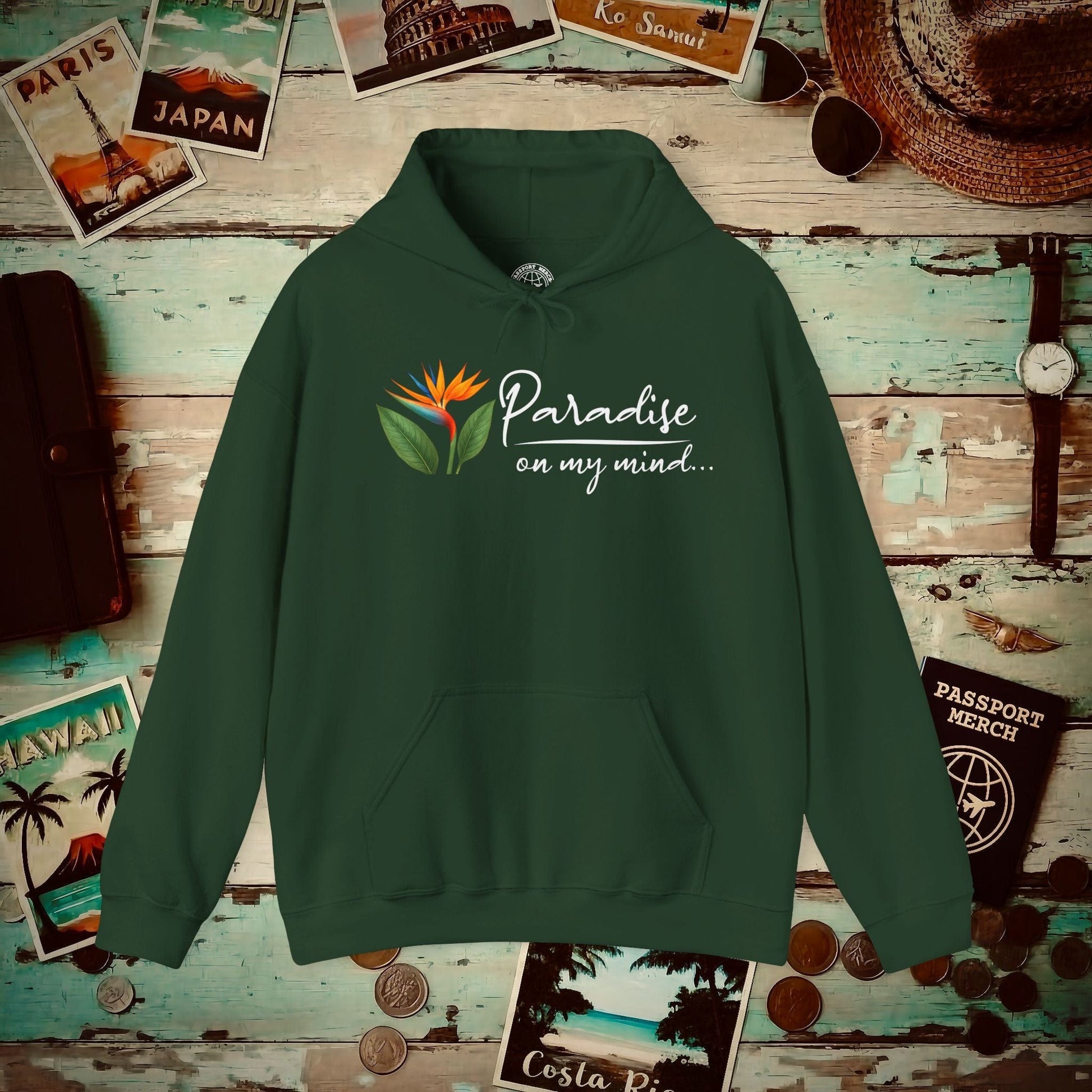 Paradise on My Mind, Hawaii Hoodie Forest Green / S