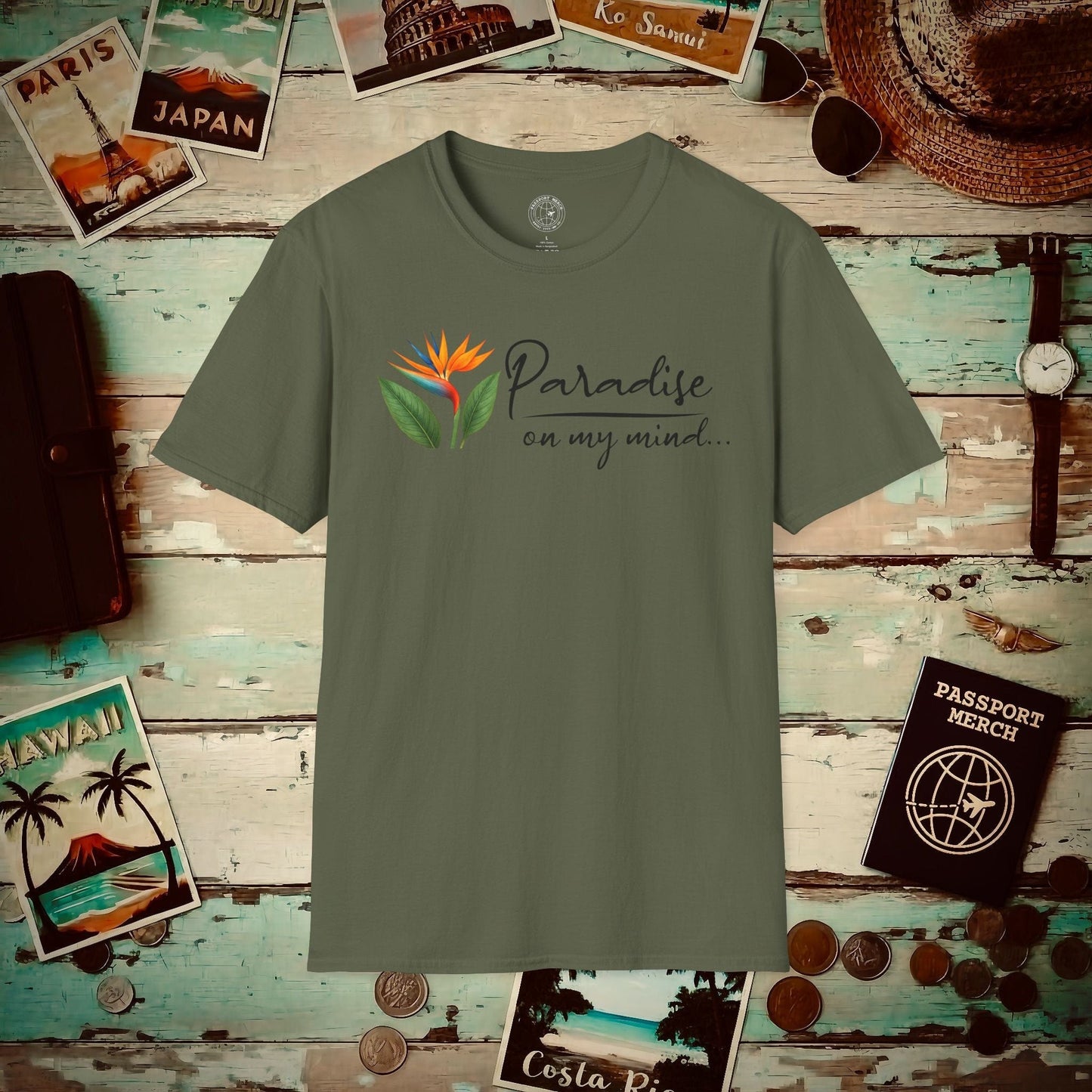 Paradise on My Mind, Hawaii T-Shirt Military Green / S