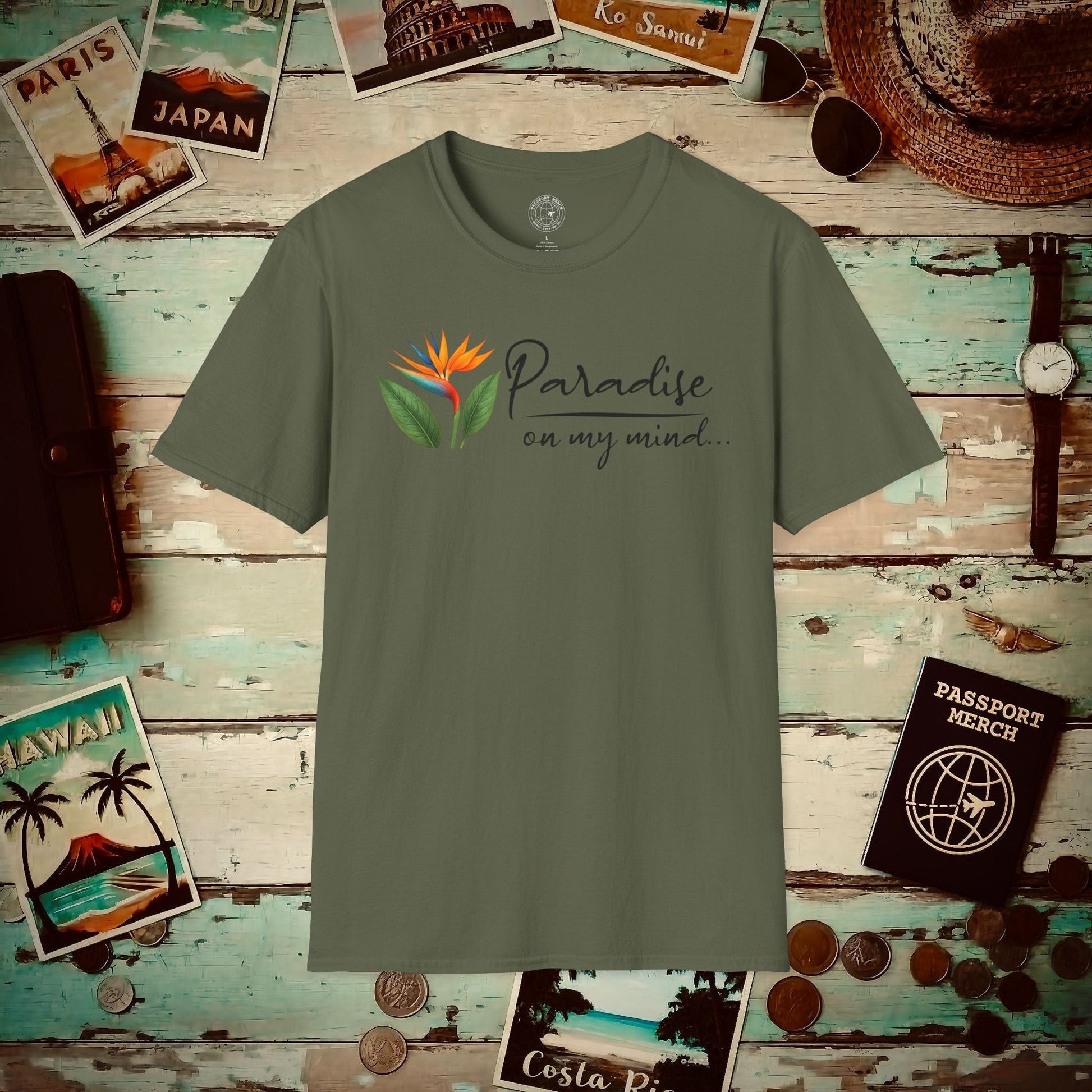 Paradise on My Mind, Hawaii T-Shirt Military Green / S