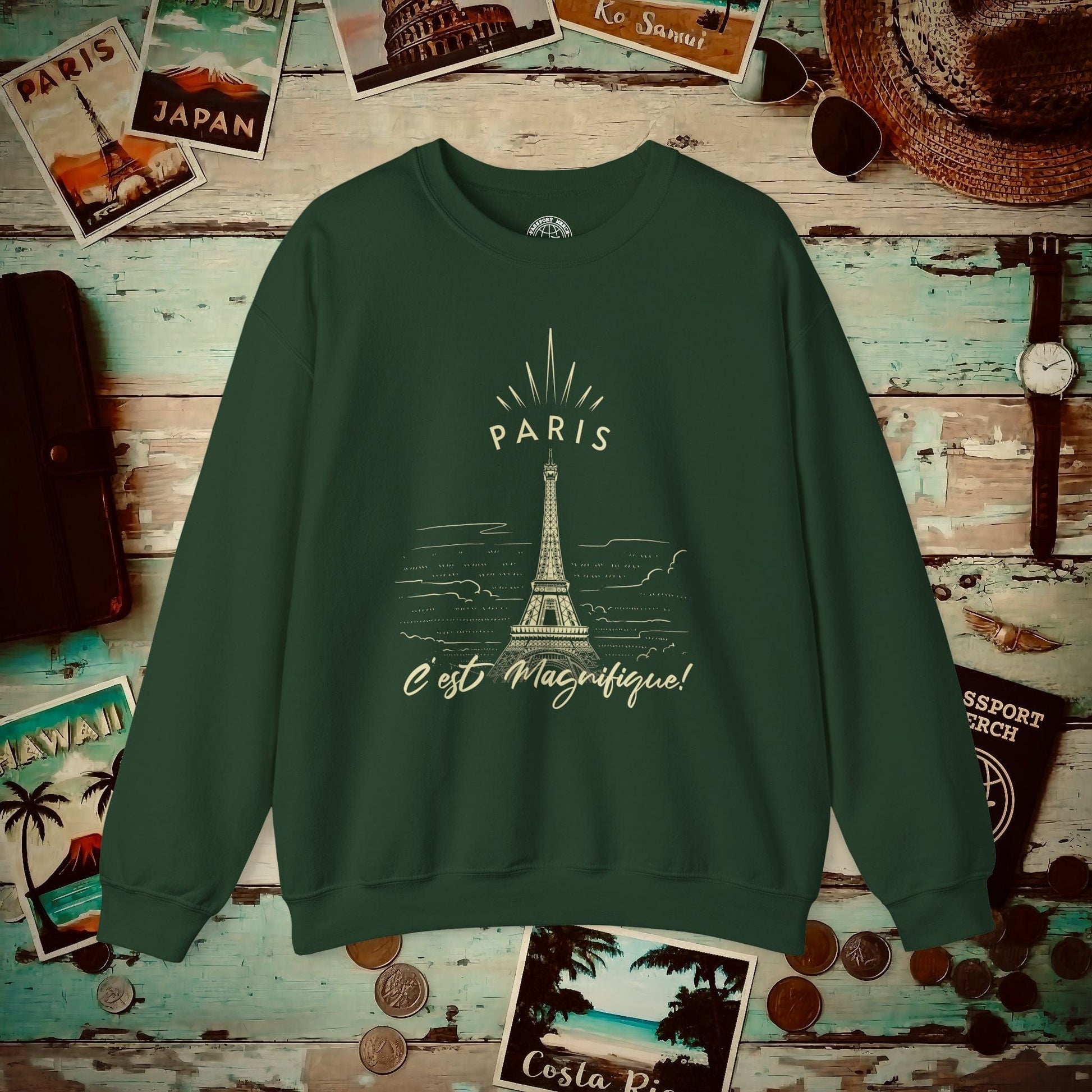 Paris C'est Magnifique France Crewneck Forest Green / S