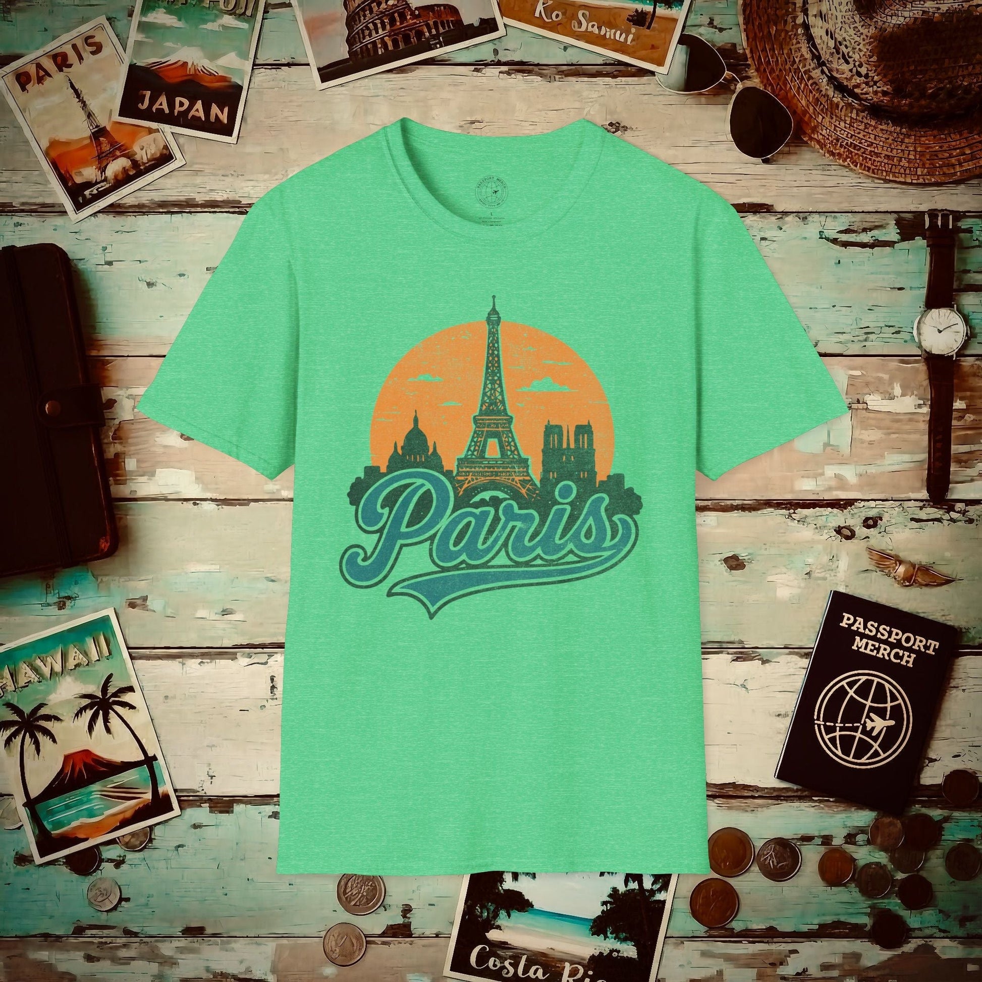 Paris, France - 80's Vintage T-Shirt Heather Irish Green / S