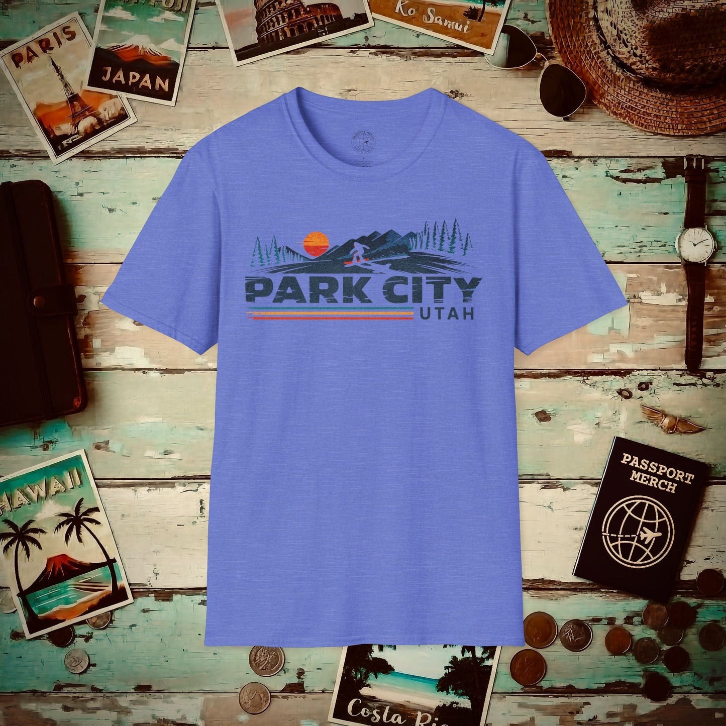 Park City Utah - Vibrant Ski Retro T-Shirt Heather Royal / S