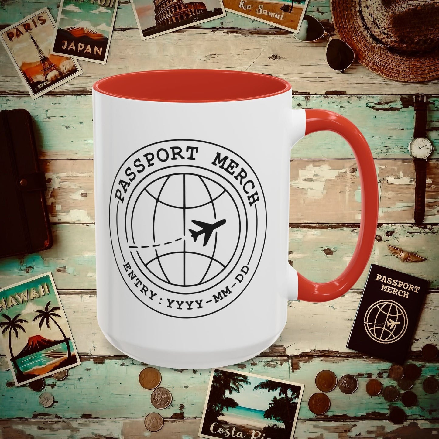 Passport Merch, Entry YYYY-MM-DD Brand Logo 15oz Mug Red / 15oz