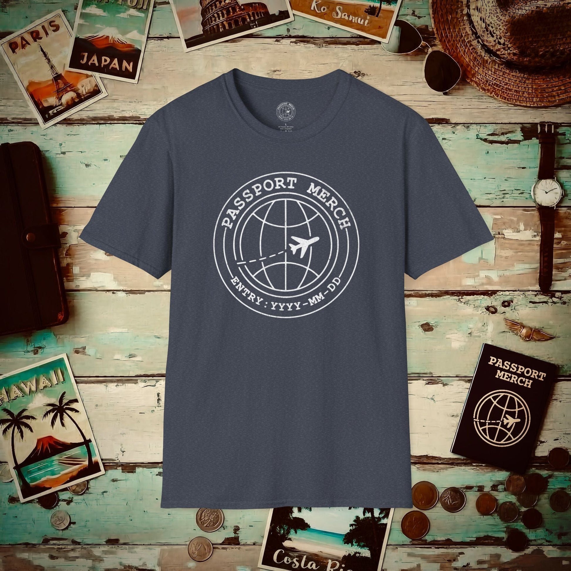 Passport Merch, Entry YYYY-MM-DD Brand Logo T-Shirt Heather Navy / S