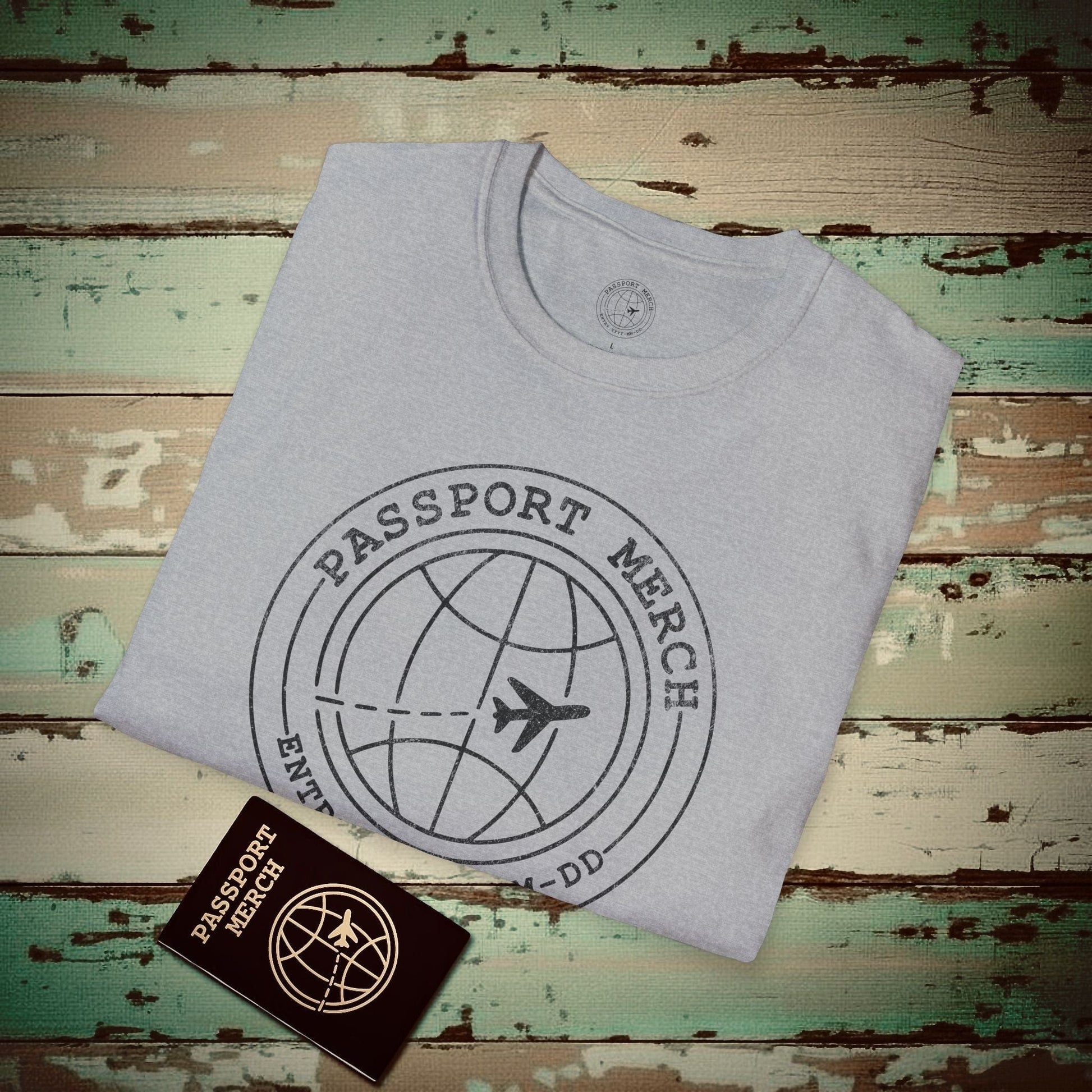 Passport Merch, Entry YYYY-MM-DD Brand Logo T-Shirt Sport Grey / S