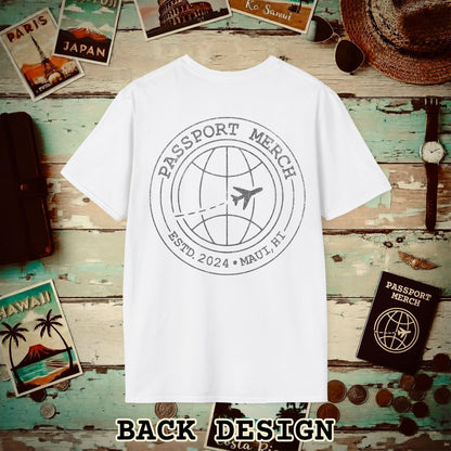 Passport Merch, Estd. 2024, Maui, HI Back Print T-Shirt White / S