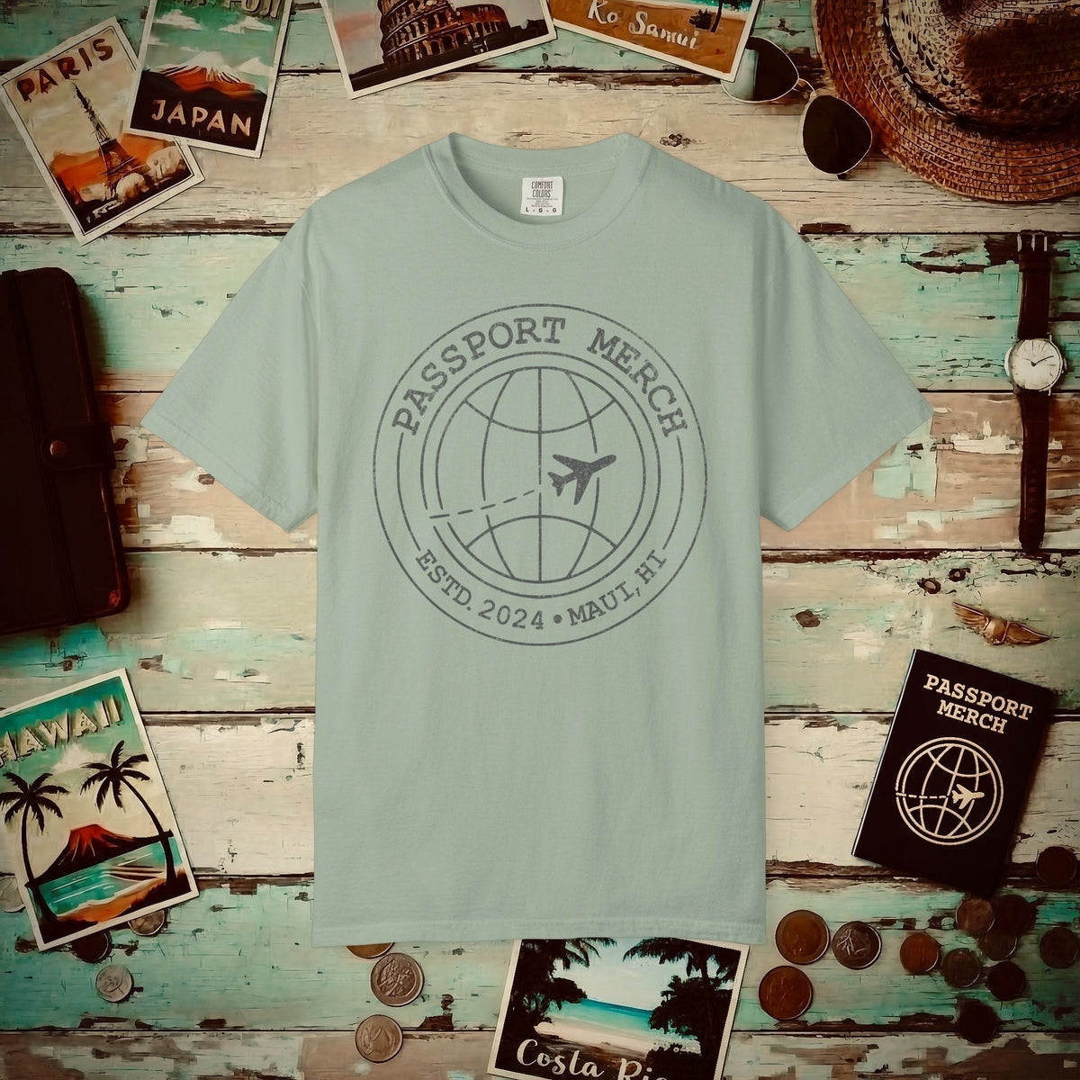 Passport Merch, Estd. 2024, Maui, HI Heavy Tee Bay / S