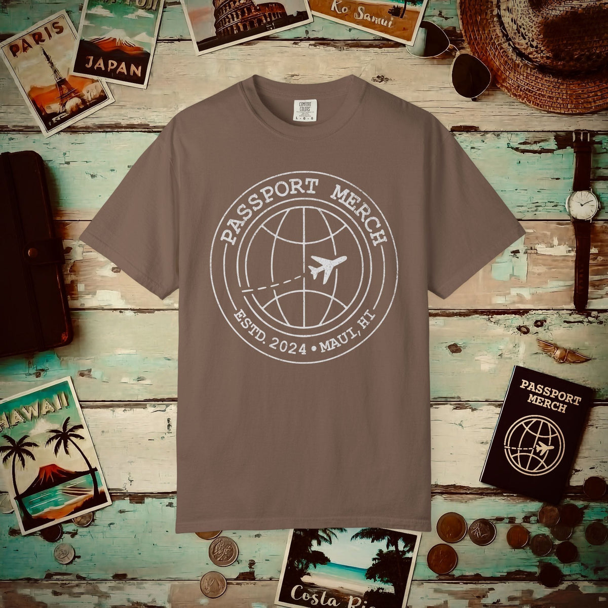 Passport Merch, Estd. 2024, Maui, HI Heavy Tee Espresso / S