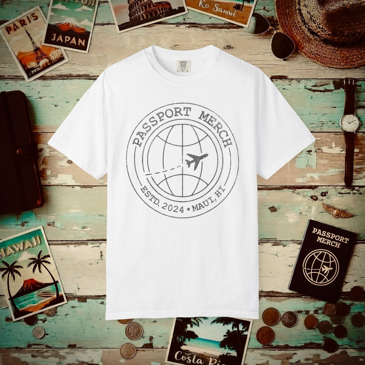 Passport Merch, Estd. 2024, Maui, HI Heavy Tee White / S
