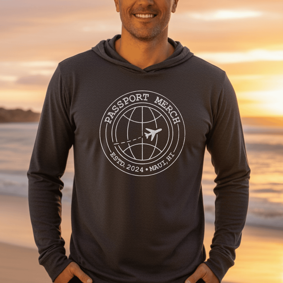 Passport Merch, Estd. 2024, Maui, HI Hooded Long Sleeve Charcoal Black TriBlend / XS