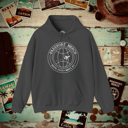 Passport Merch, Estd. 2024, Maui, HI Hoodie Dark Heather / S