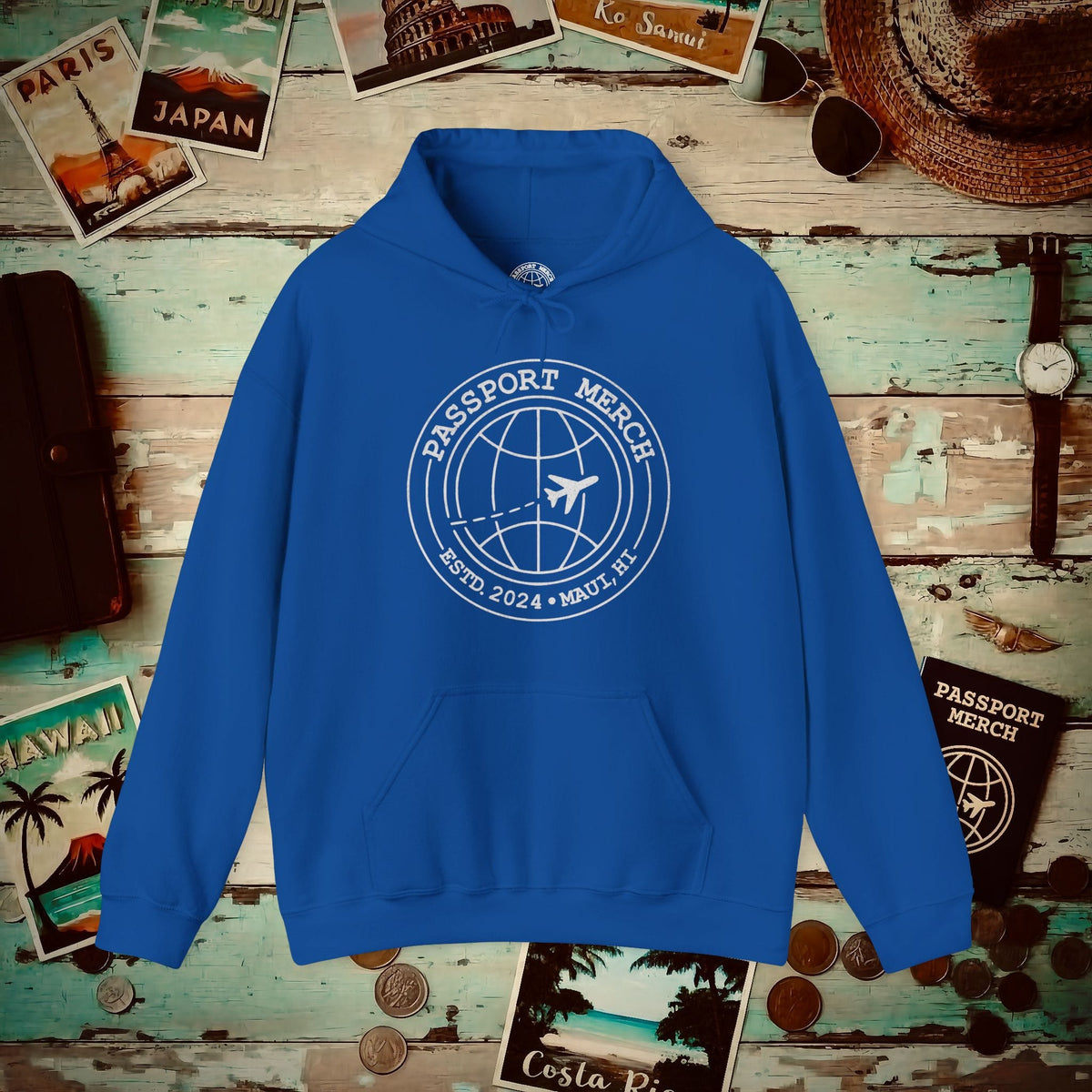 Passport Merch, Estd. 2024, Maui, HI Hoodie Royal / S