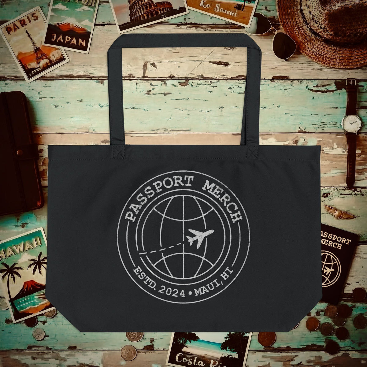 Passport Merch, Estd. 2024, Maui, HI Organic Tote One size / Black