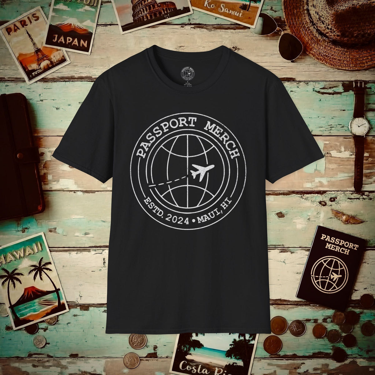 Passport Merch, Estd. 2024, Maui, HI T-Shirt Black / S