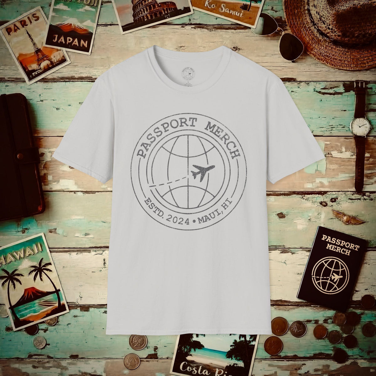 Passport Merch, Estd. 2024, Maui, HI T-Shirt Ice Grey / S