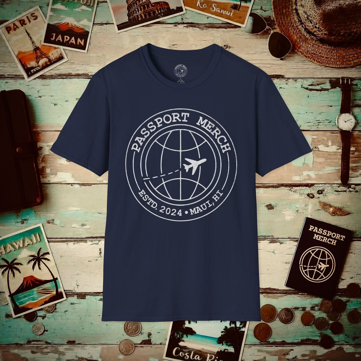 Passport Merch, Estd. 2024, Maui, HI T-Shirt Navy / S