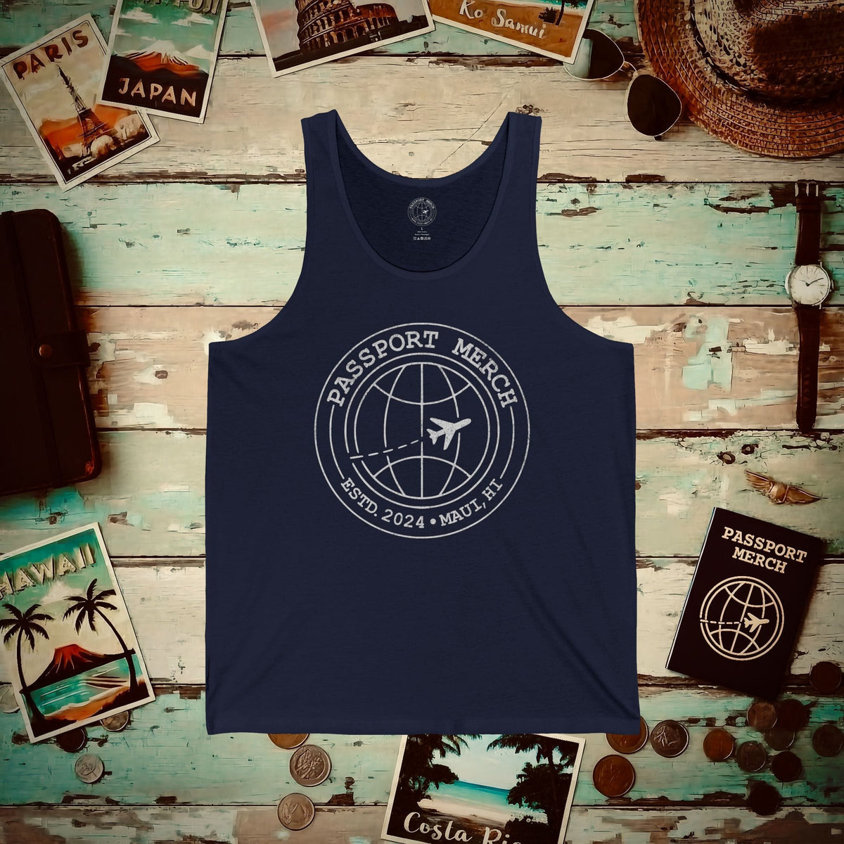 Passport Merch, Estd. 2024, Maui, HI Tank Top XS / Navy