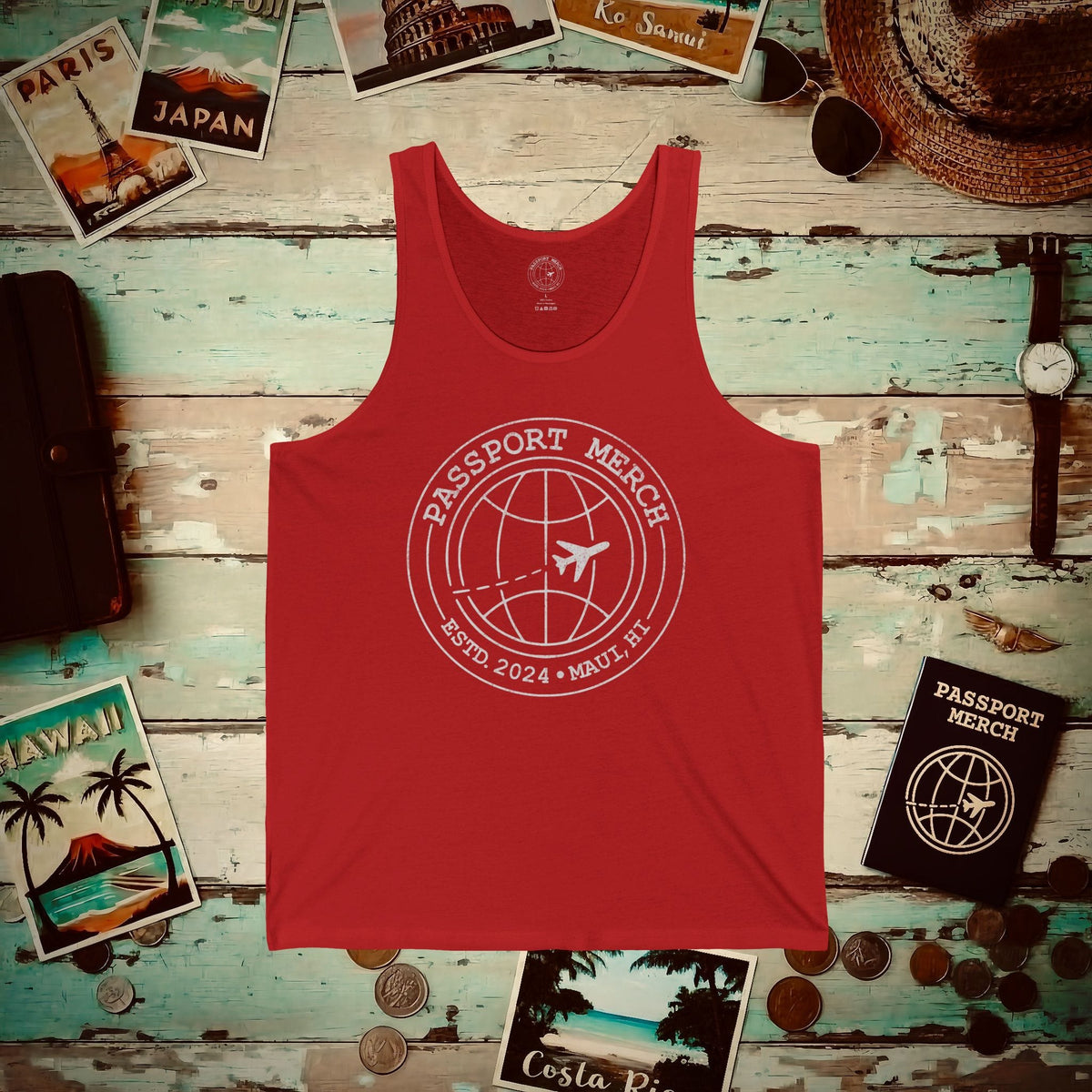 Passport Merch, Estd. 2024, Maui, HI Tank Top XS / Red