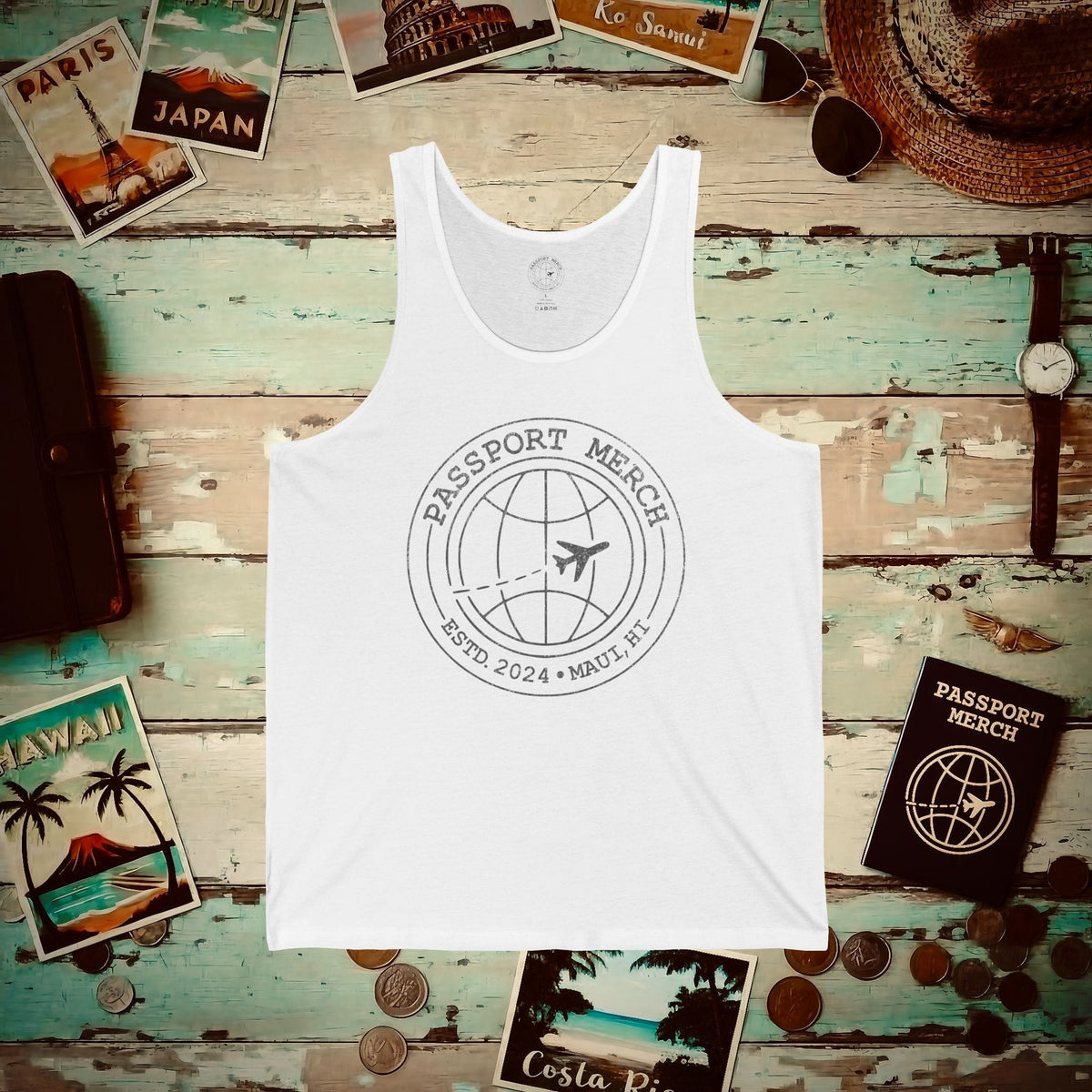 Passport Merch, Estd. 2024, Maui, HI Tank Top XS / White