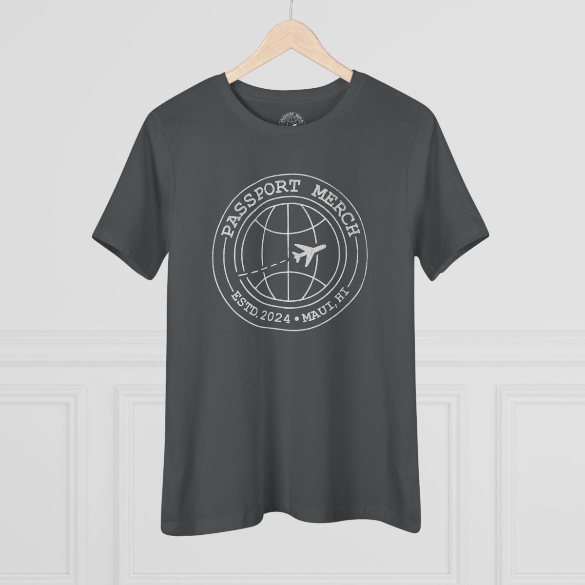 Passport Merch, Estd. 2024, Maui, HI Womens Fit T-Shirt Asphalt / S