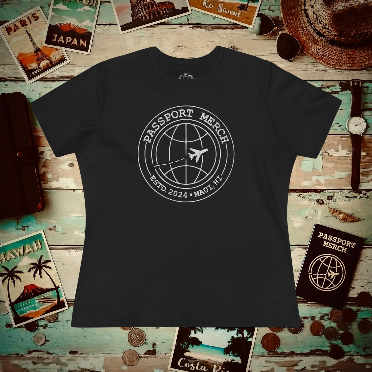 Passport Merch, Estd. 2024, Maui, HI Womens Fit T-Shirt Black / S