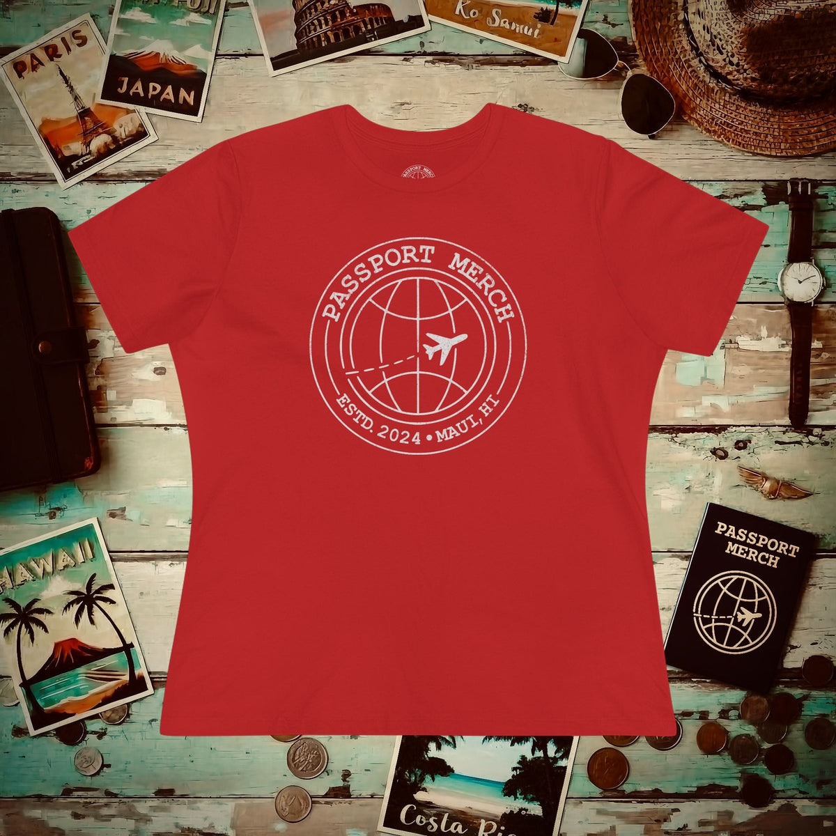 Passport Merch, Estd. 2024, Maui, HI Womens Fit T-Shirt Red / S