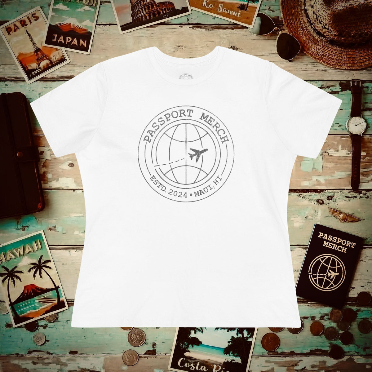 Passport Merch, Estd. 2024, Maui, HI Womens Fit T-Shirt White / S
