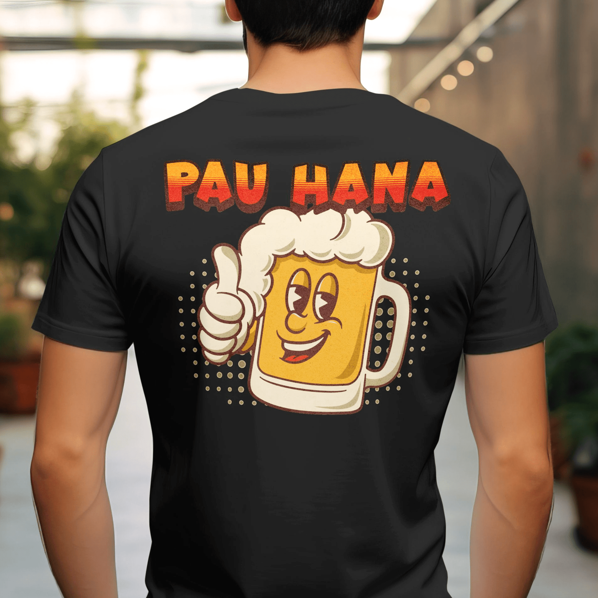 Pau Hana Beer, Hawaii, Back Print T-Shirt Black / S