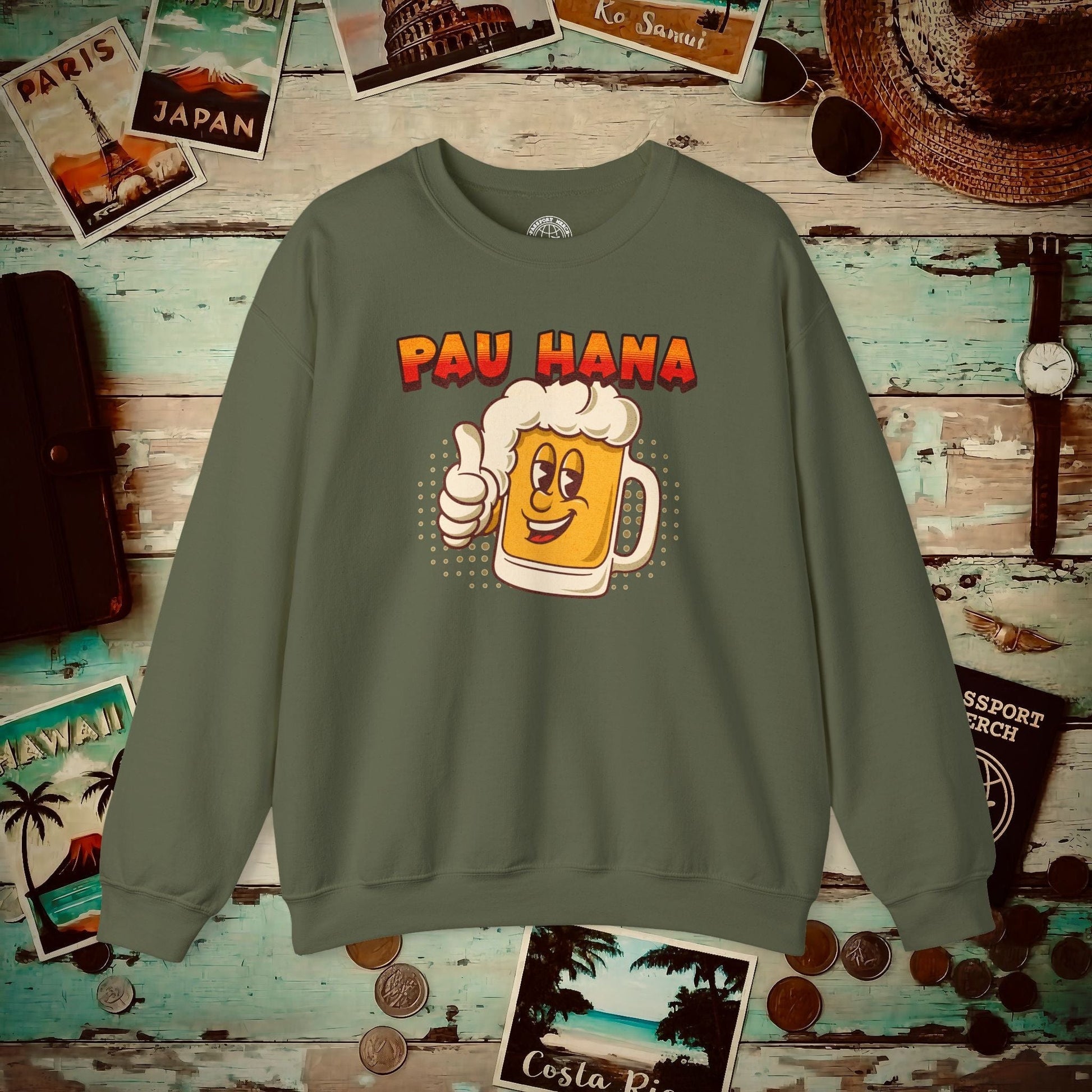 Pau Hana Beer, Hawaii Crewneck Military Green / S