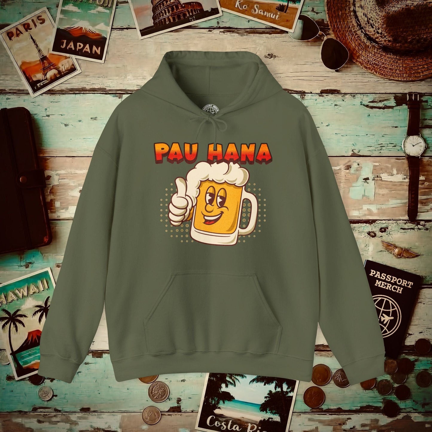 Pau Hana Beer, Hawaii Hoodie Military Green / S