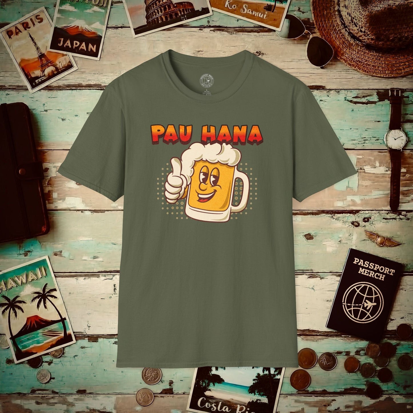 Pau Hana Beer, Hawaii T-Shirt Military Green / S