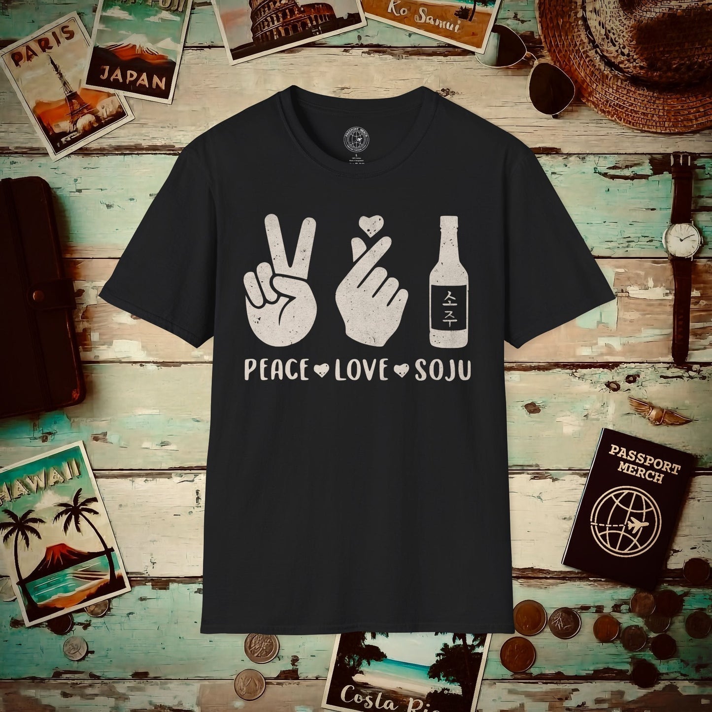 Peace Love Soju, Korea T-Shirt Black / S