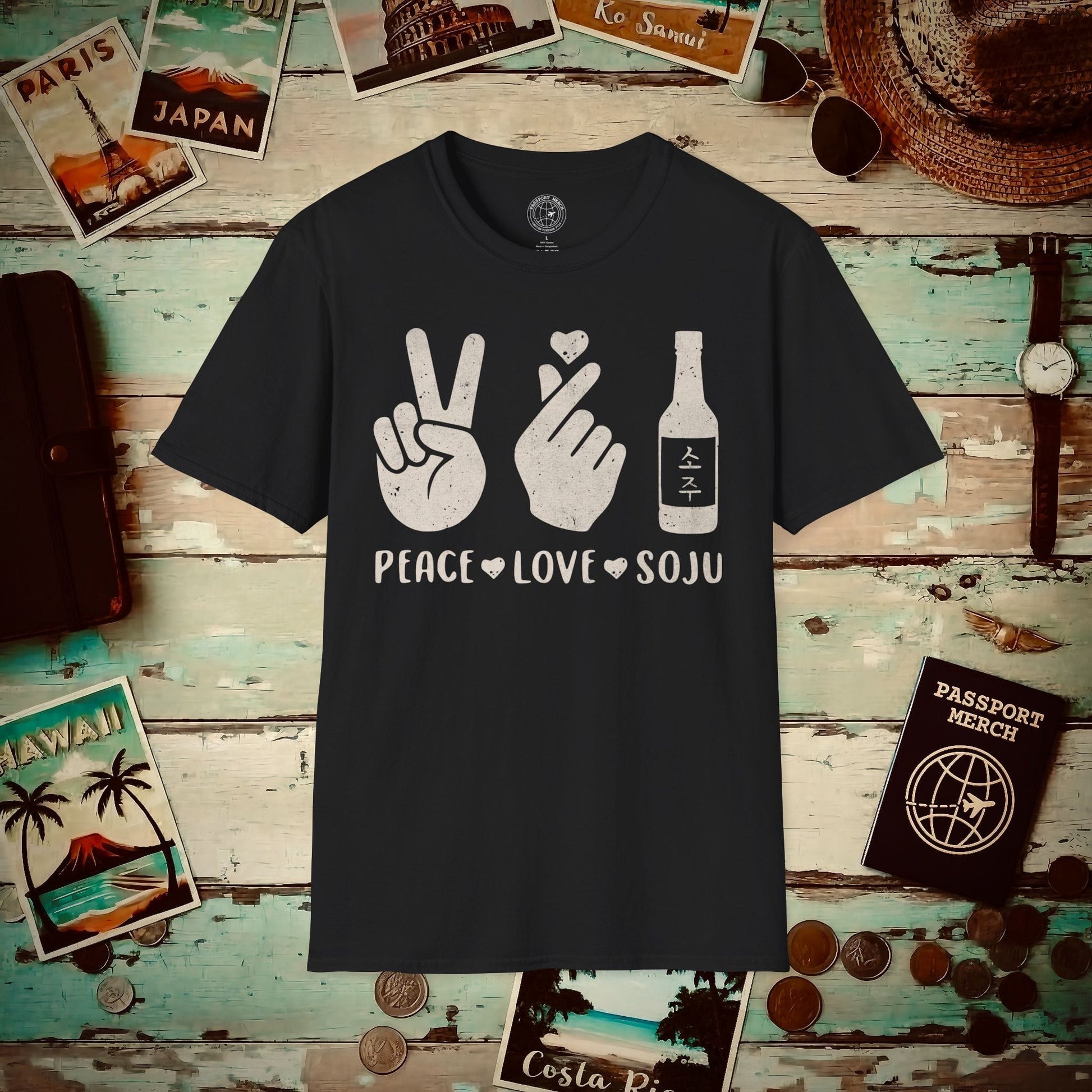 Peace Love Soju, Korea T-Shirt Black / S