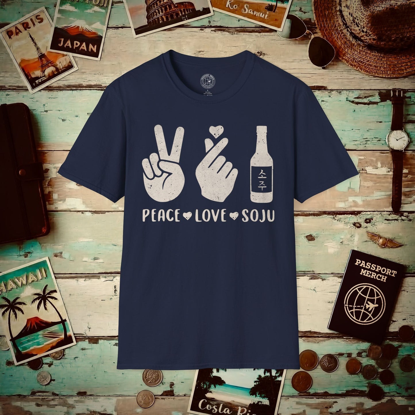 Peace Love Soju, Korea T-Shirt Navy / S