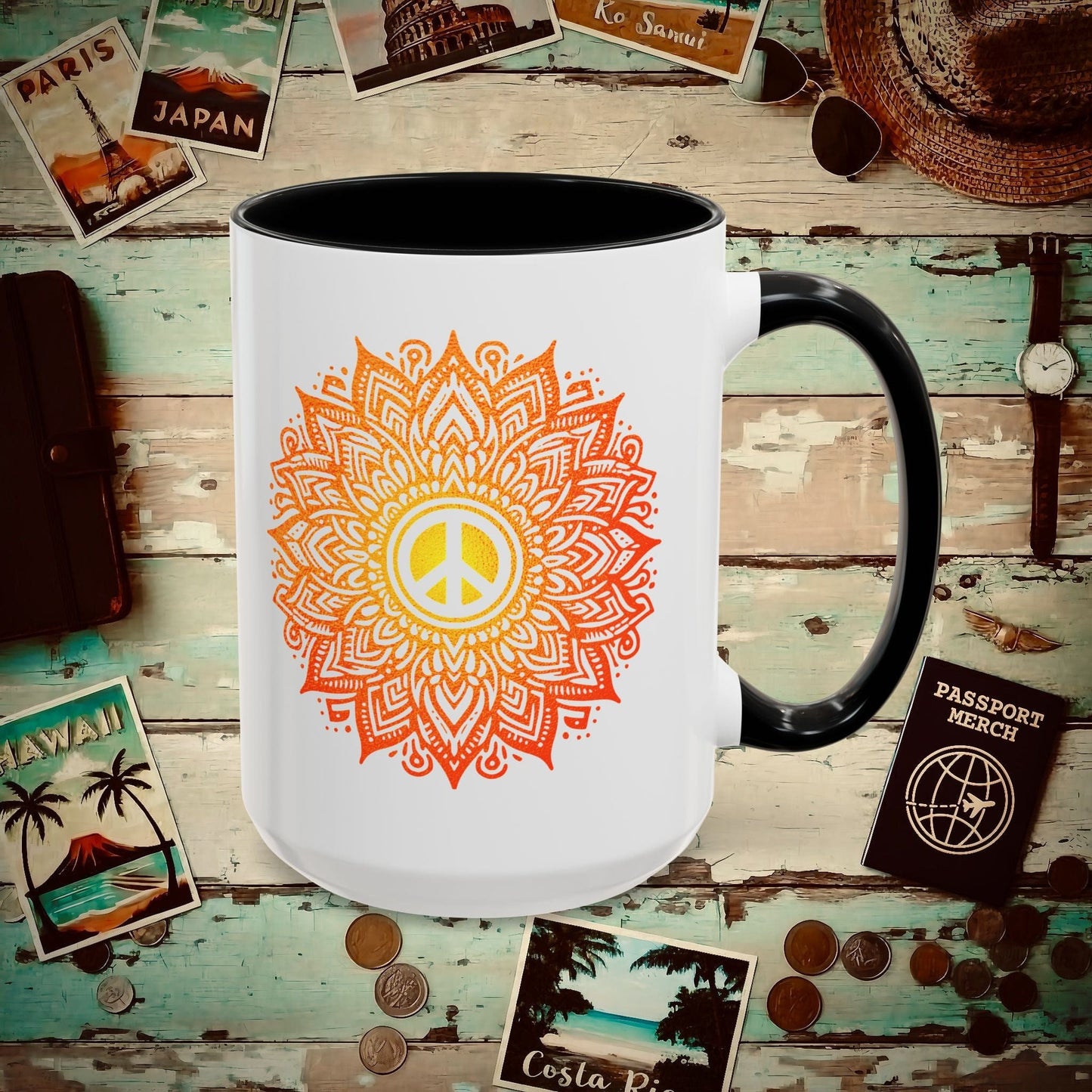 Peace Mandala India 15oz Mug Black / 15oz