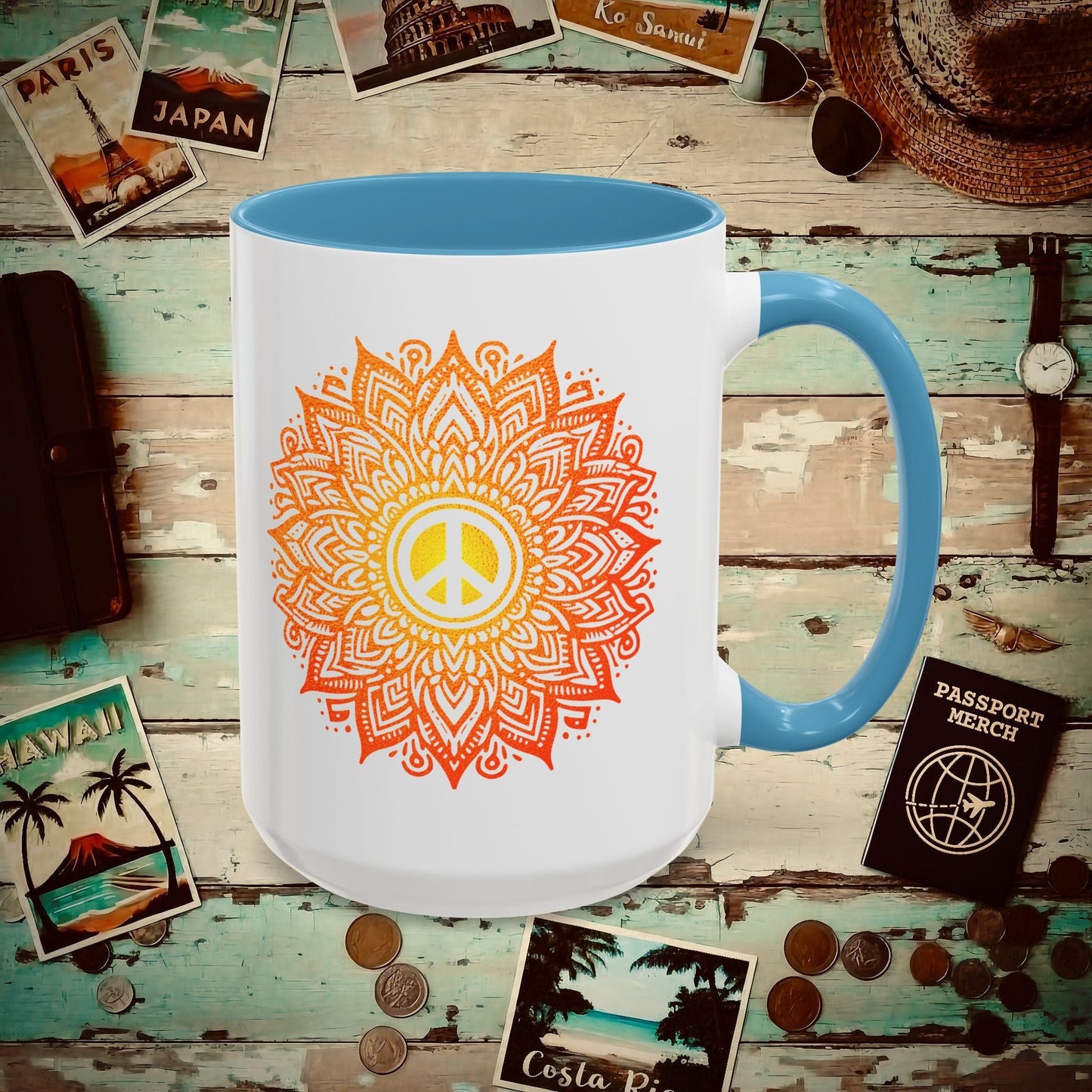 Peace Mandala India 15oz Mug Light Blue / 15oz