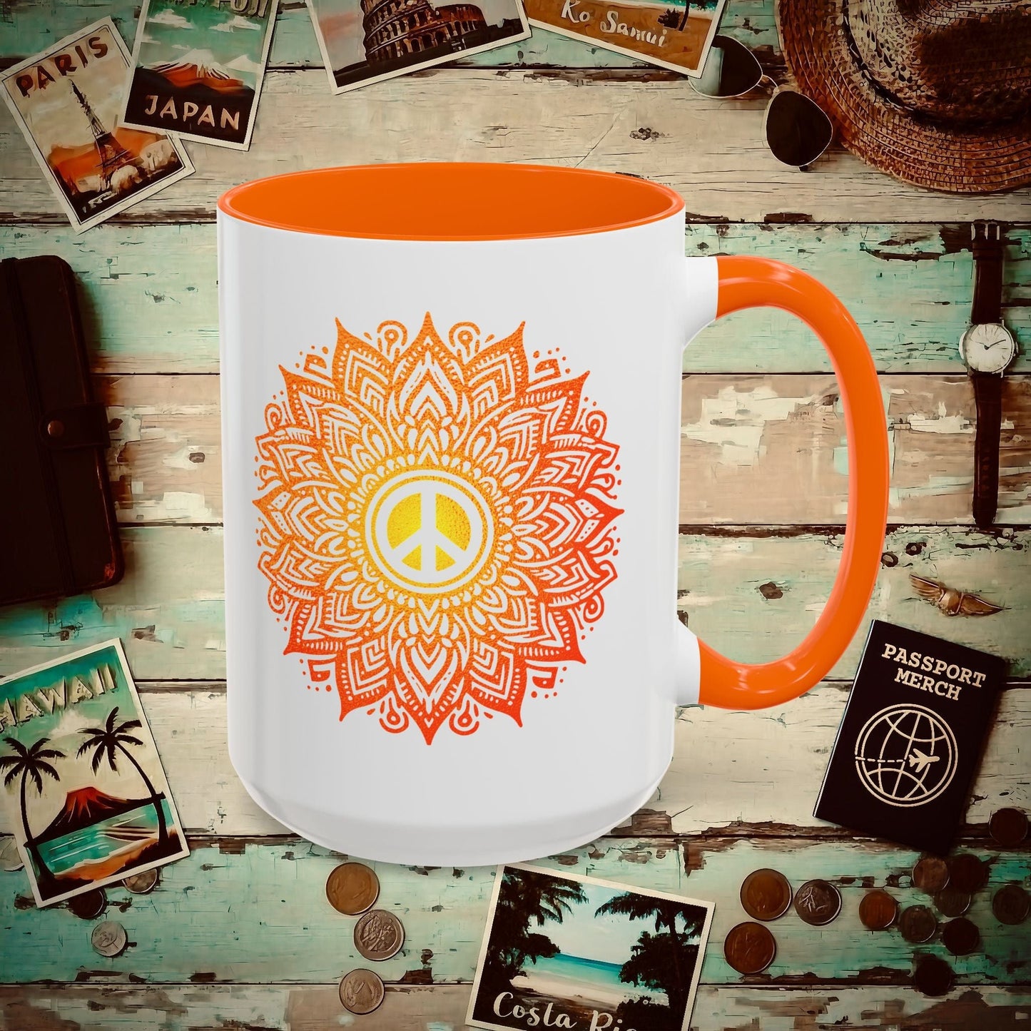 Peace Mandala India 15oz Mug Orange / 15oz