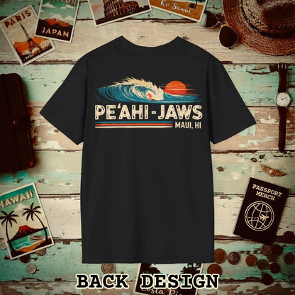 Peahi Jaws, Maui, Hawaii - Vibrant Surf Retro Back Print T-Shirt Black / S