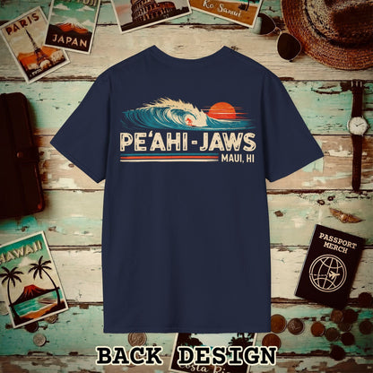 Peahi Jaws, Maui, Hawaii - Vibrant Surf Retro Back Print T-Shirt Navy / S