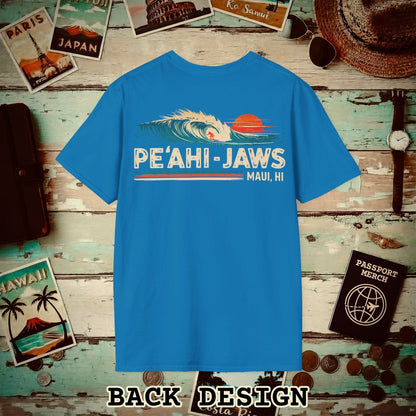 Peahi Jaws, Maui, Hawaii - Vibrant Surf Retro Back Print T-Shirt Sapphire / S