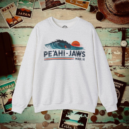 Peahi Jaws, Maui, Hawaii - Vibrant Surf Retro Crewneck Ash / S