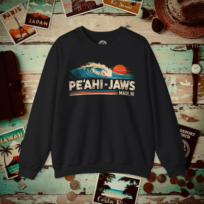 Peahi Jaws, Maui, Hawaii - Vibrant Surf Retro Crewneck Black / S