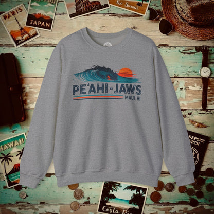 Peahi Jaws, Maui, Hawaii - Vibrant Surf Retro Crewneck Graphite Heather / S