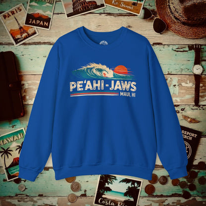 Peahi Jaws, Maui, Hawaii - Vibrant Surf Retro Crewneck Royal / S