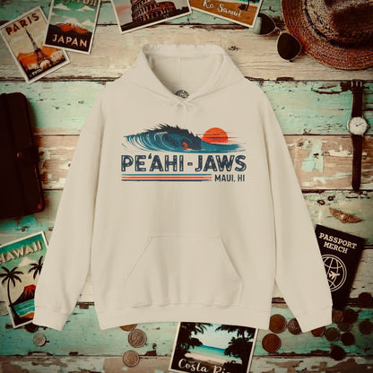 Peahi Jaws, Maui, Hawaii - Vibrant Surf Retro Hoodie Sand / S