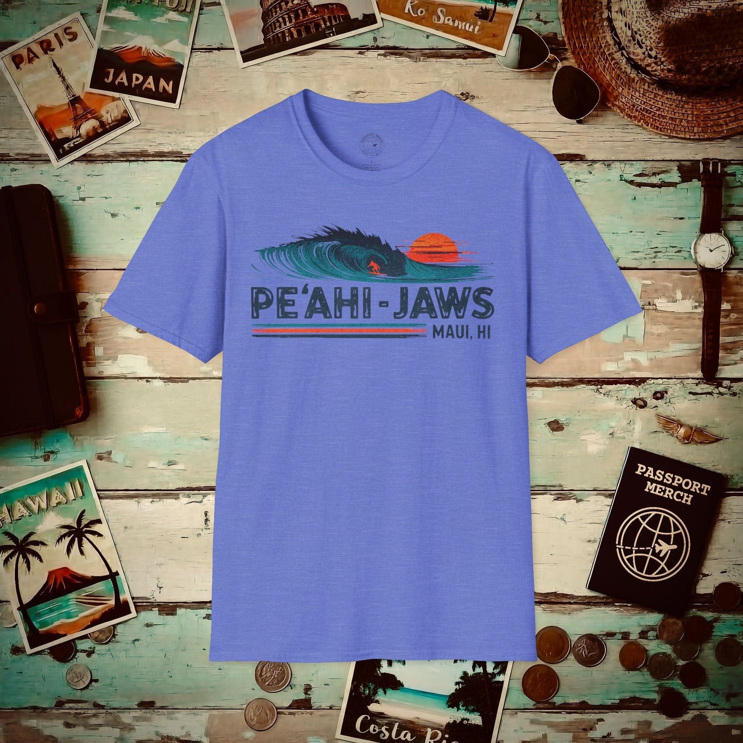 Peahi Jaws, Maui, Hawaii - Vibrant Surf Retro T-Shirt Heather Royal / S